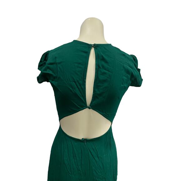 NEW / Reformation Gavin Green Midi Slit Crepe Dress Short Sleeve 0 - Picture 7 of 8